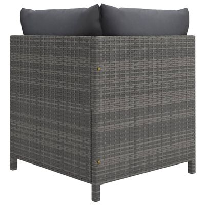 vidaXL Sekcijski kotni kavč z blazinami siv poli ratan