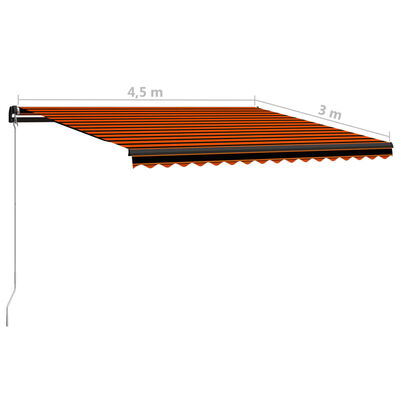 vidaXL Ročno zložljiva tenda LED 450x300 cm oranžna in rjava