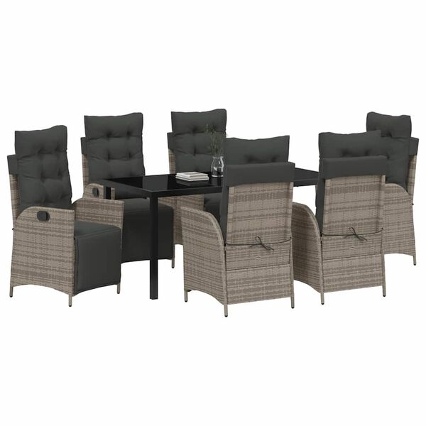 vidaXL Komplet za jedilnico v vrtu z blazino 7 pcs Siva poli ratan