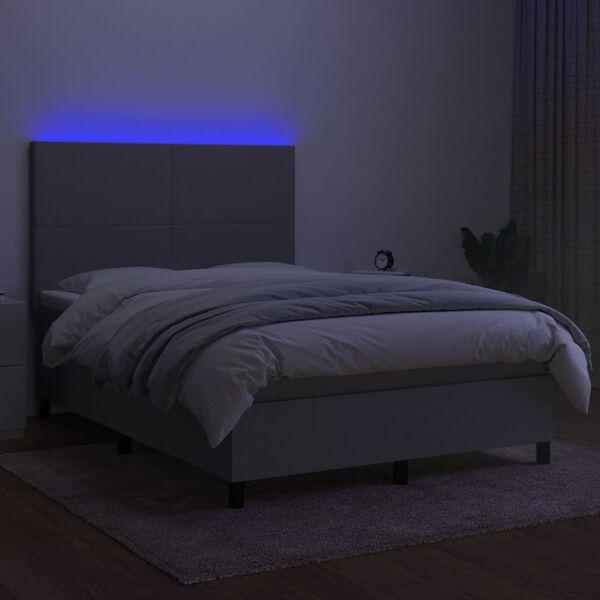 vidaXL Box spring postelja z vzmetnico LED svetlo siva 140x190cm blago