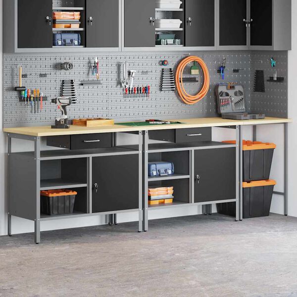 vidaXL Komplet delovne mize 3 pcs Rdeča 255 x 55 x 85 cm Jeklo