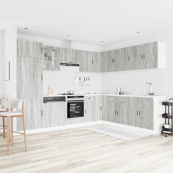 vidaXL 14 kosov kuhinjska omarica Porto siva sonoma inženirski les