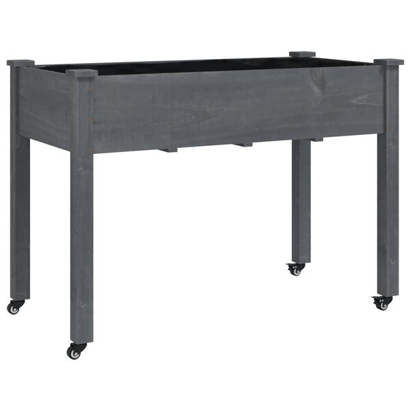 vidaXL Korito s podlogo in kolesi sivo 118x59x80 cm trden les jelke