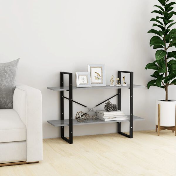 vidaXL Knjižna omara 2-nadstropna betonsko siva 100x30x70cm iverna pl.