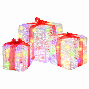 vidaXL Darilna &scaron;katla med 60 LED 3 pcs večbarvno 20 x 20 x 20 cm Akril
