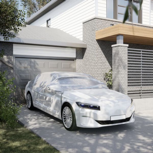 vidaXL Polovična prevleka za avto s kljukicami srebrna M PEVA