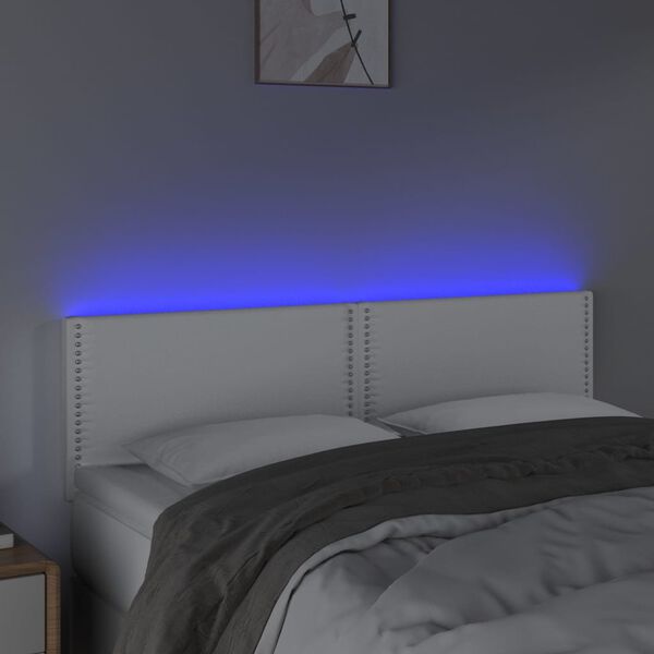 vidaXL LED posteljno vzglavje belo 144x5x78/88 cm umetno usnje