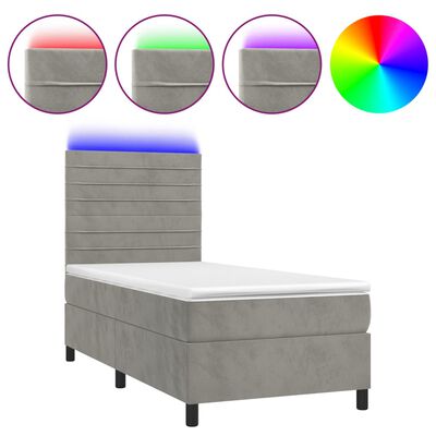 vidaXL Box spring postelja z vzmetnico LED svetlo siva 80x200 cm žamet