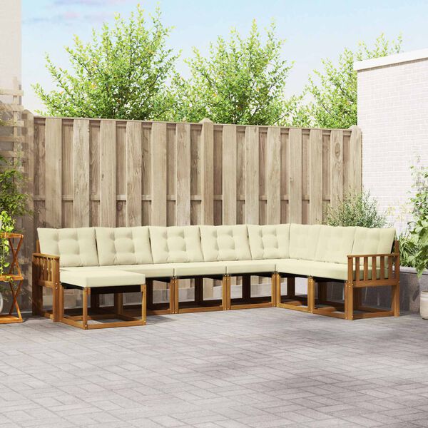 vidaXL Zunanja garnitura za sedenje z blazino 8 pcs Naravna in smetana