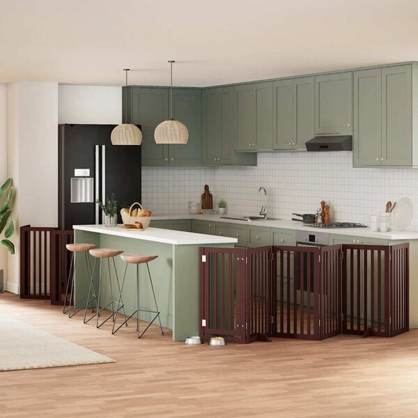 vidaXL Ograda za pse z vrati zložljiva 15 panelov rjava 750 cm les