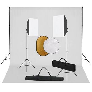 vidaXL Foto studijski komplet s softboxi, ozadjem in odbojnikom