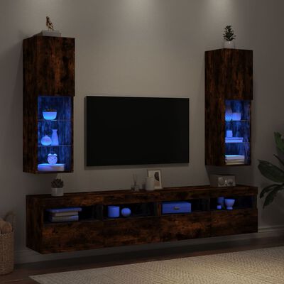 vidaXL TV omarica z LED lučkami 2 kosa dimljeni hrast 30,5x30x102 cm