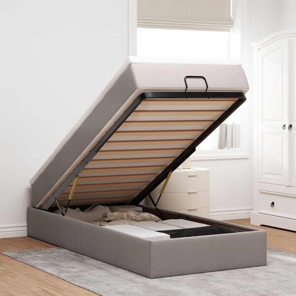 vidaXL Otomanski posteljni okvir z vzmetnico taupe 100x200 cm blago