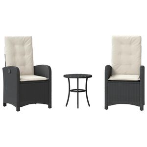 vidaXL Bistro garnitura 3-delna z blazinami črn poli ratan