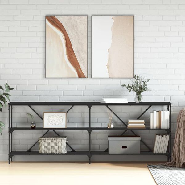 vidaXL Konzolna mizica črna 200x30x75 cm inženirski les in železo