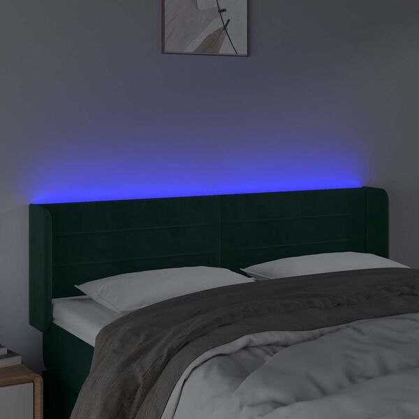 vidaXL LED posteljno vzglavje temno zeleno 147x16x78/88 cm žamet