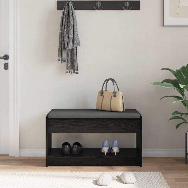 vidaXL Haldna klop Črni Hrast 83 x 38 x 45 cm Oblikovan Les in Tkanina