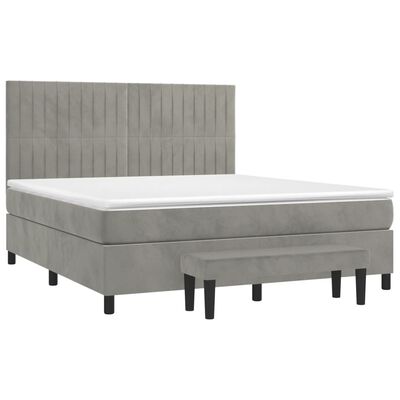 vidaXL Box spring postelja z vzmetnico svetlo siva 180x200 cm žamet