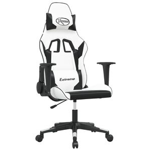 vidaXL Gaming stol bela in črna umetno usnje
