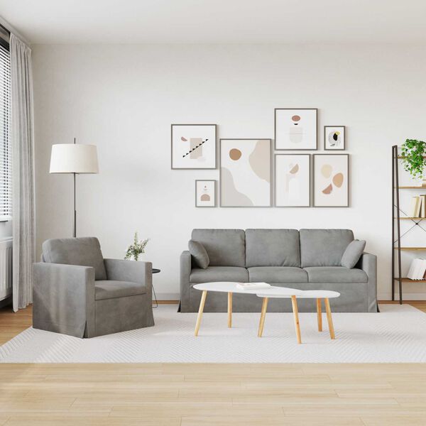 vidaXL Kavč 2 pcs Svetlo siva 198 x 78 x 80 cm Žamet