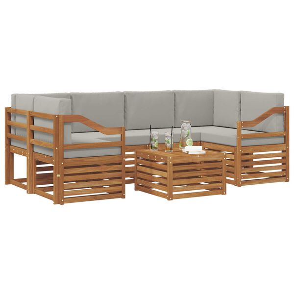vidaXL Sedežne garniture z blazino 7 pcs Naravna in svetlo siva