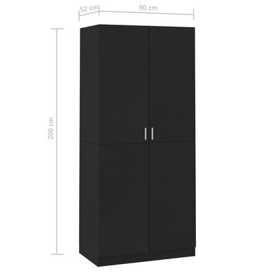 vidaXL Garderobna omara črna 90x52x200 cm iverna plošča