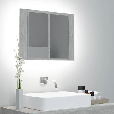 vidaXL LED kopalniška omarica z ogledalom betonsko siva 60x12x45 akril