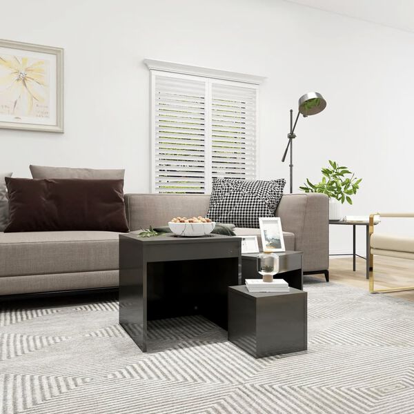 vidaXL Komplet mizic 3 kosi visok sijaj sive barve iverna plošča