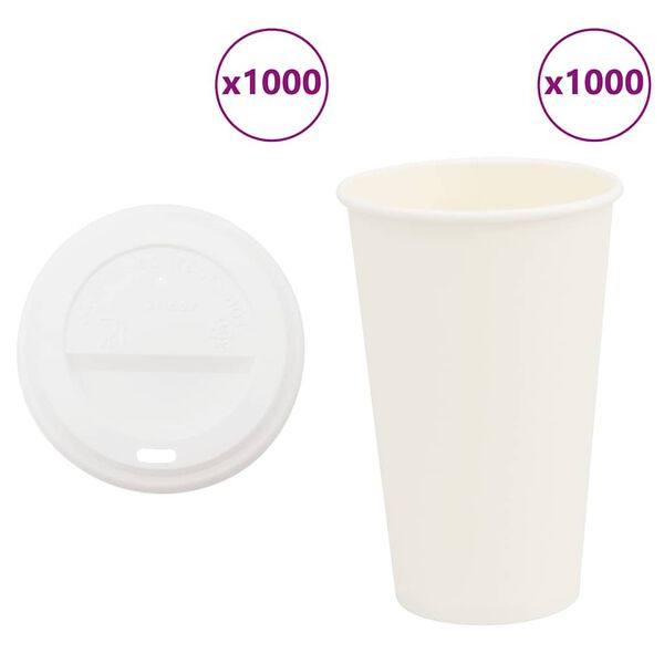 vidaXL Papirnate skodelice za kavo s pokrovčki 1000 kosov 16oz 400ml