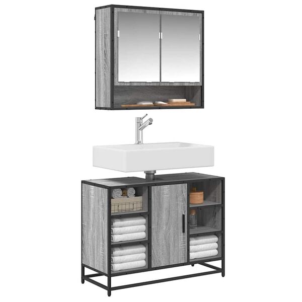 vidaXL Kopalni&scaron;ka omarica za umivalnik siva sonoma 80x33x60cm inž. les