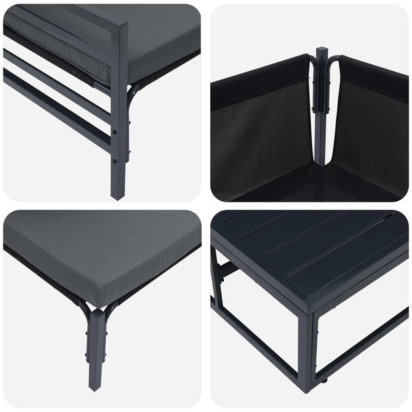 vidaXL Vrtna sedežna garnitura z blazino 7 pcs Črna Jeklo