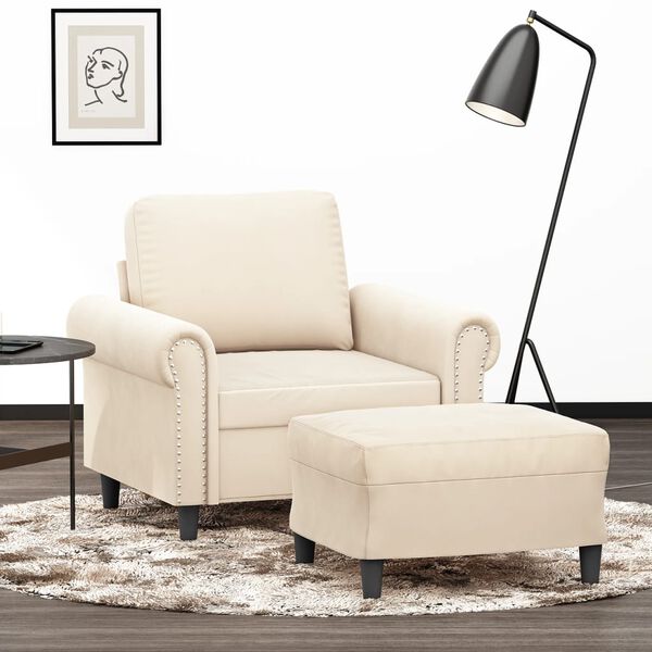 vidaXL Fotelj s stolčkom za noge krem 60 cm žamet