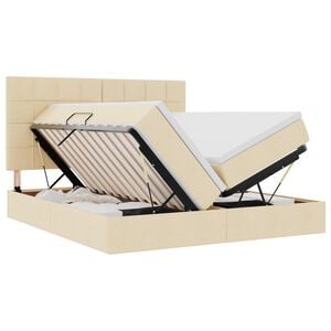 vidaXL LED Postelja za Shranjevanje z Blazino Krema 180 x 200 cm Blago