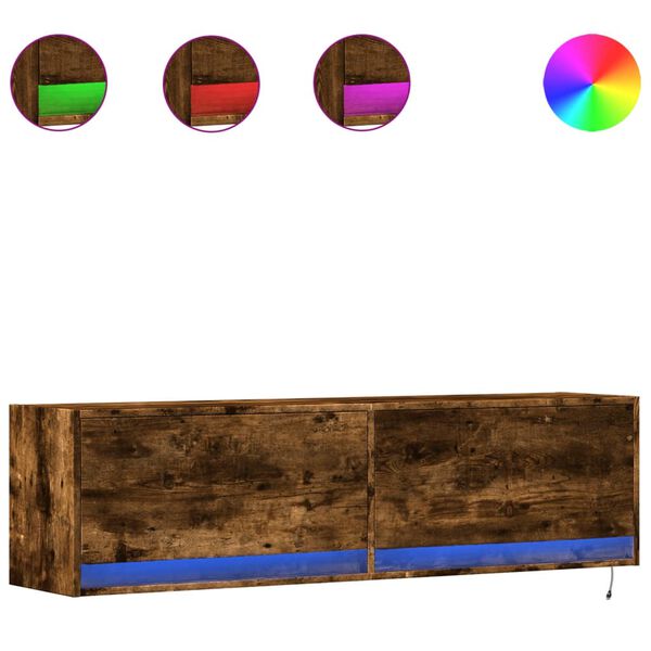 vidaXL Stenska TV omarica z LED lučkami dimljeni hrast 140x31x38 cm