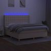 vidaXL Box spring postelja z vzmetnico LED krem 180x200 cm blago