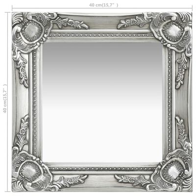 vidaXL Stensko ogledalo v baročnem stilu 40x40 cm srebrno
