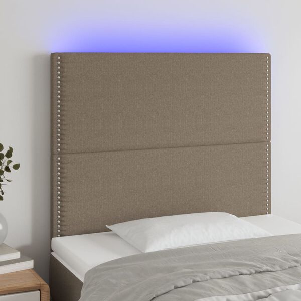 vidaXL LED posteljno vzglavje taupe 90x5x118/128 cm blago