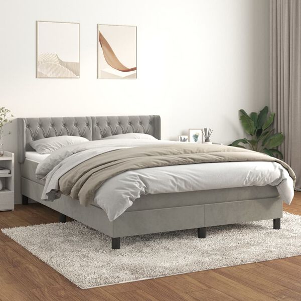 vidaXL Box spring postelja z vzmetnico svetlo siva 140x200 cm žamet