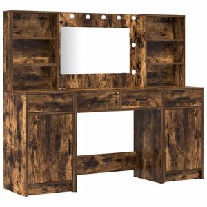 vidaXL Komplet mize za ličenje z LED s predalom 3 pcs Dimljeni oreh