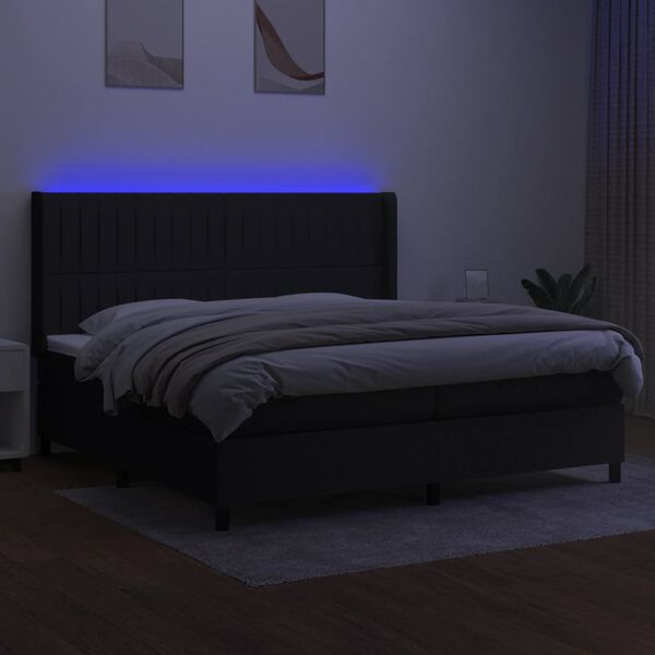 vidaXL Box spring postelja z vzmetnico LED črna 200x200 cm blago