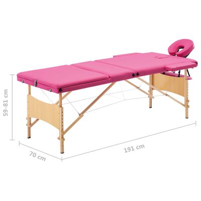 vidaXL Zložljiva masažna miza 3-conska les roza
