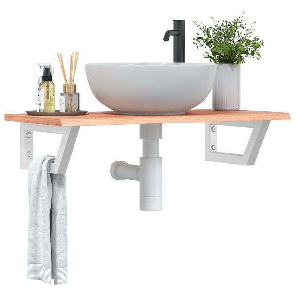 vidaXL Stenska polica za umivalnik jeklo in trdna hrastovina