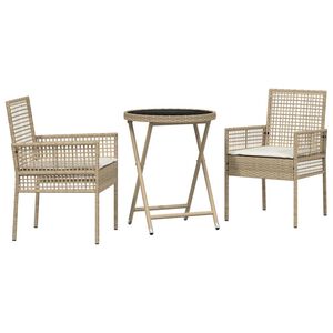 vidaXL Vrtnik Bistro Set 3 pcs Bež poli ratan