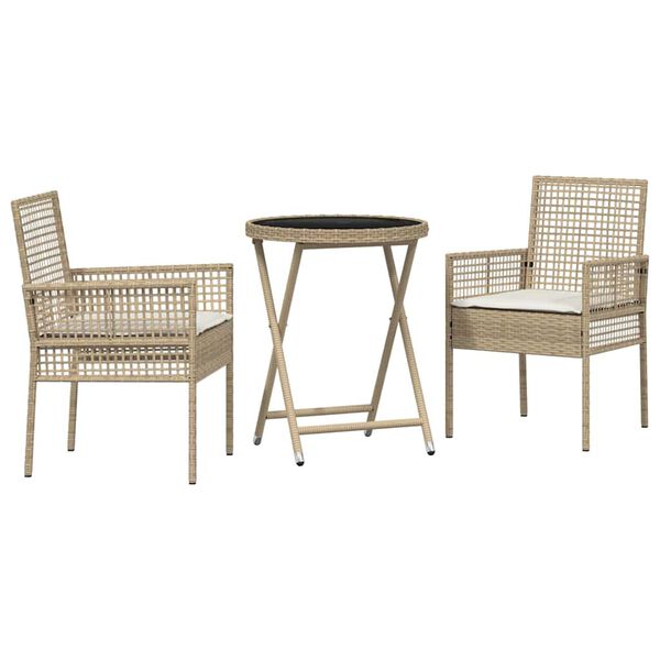 vidaXL Vrtnik Bistro Set 3 pcs Bež poli ratan