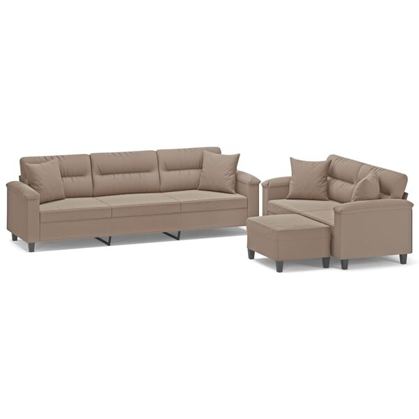 vidaXL Sedežna garnitura 3-delna z blazinami taupe mikrovlakna