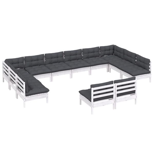 vidaXL Vrtna sedežna garnitura 12-delna z blazinami bela borovina