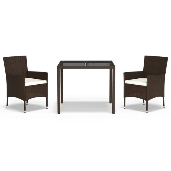 vidaXL Vrtna jedilna garnitura 3-delna z blazinami rjav poli ratan