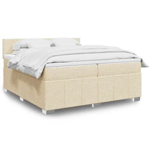 vidaXL Box spring postelja z vzmetnico krem 200x200 cm blago