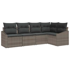 vidaXL Vrtna sedežna garnitura z blazino 5 pcs Siva poli ratan