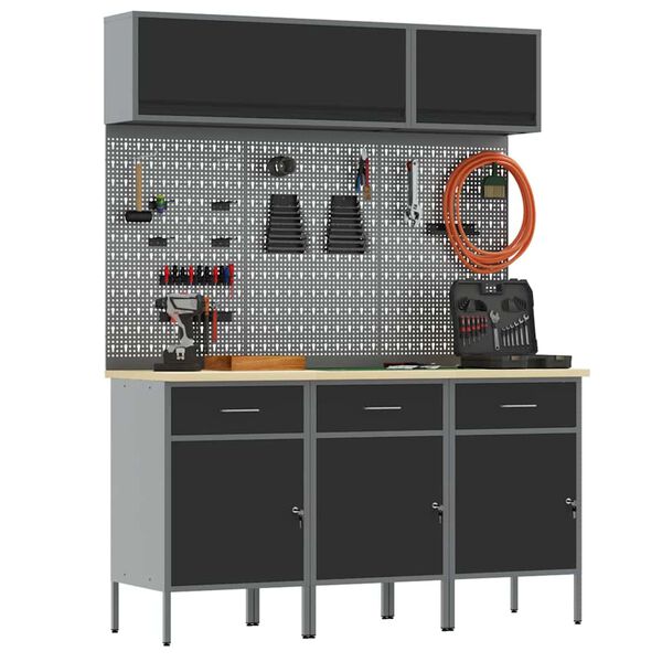 vidaXL Set delovnih omar s predalom s shranjevanjem 8 pcs Črna